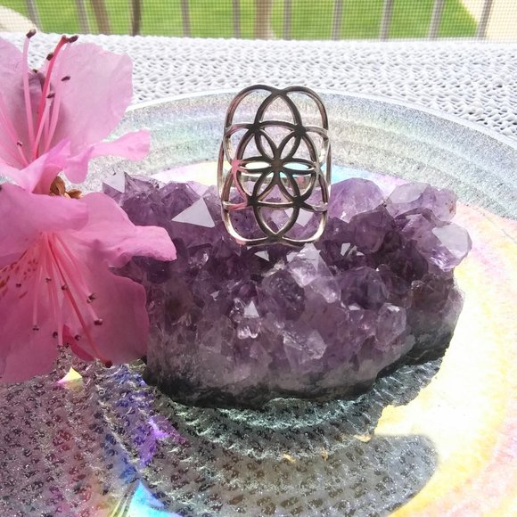✨🌸Seed of Life🌸✨ Sacred Geometry Boho Gypsy Goddesss Ring Sterling Silver Sz 9 - Picture 1 of 1